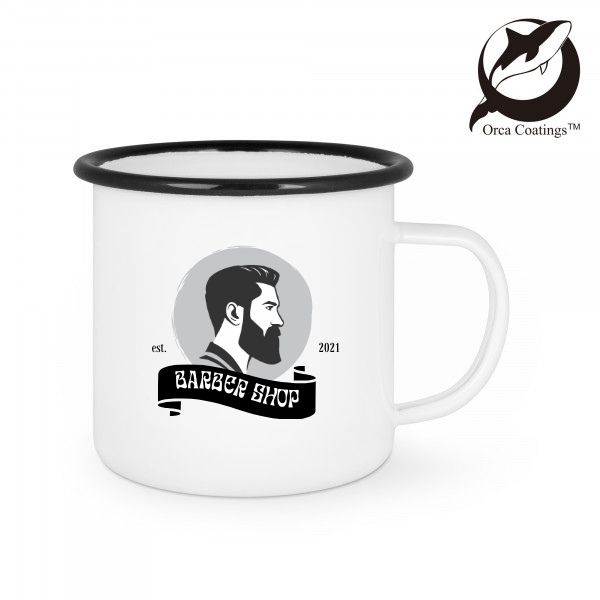 Tasse émaillée blanche – Black Orca